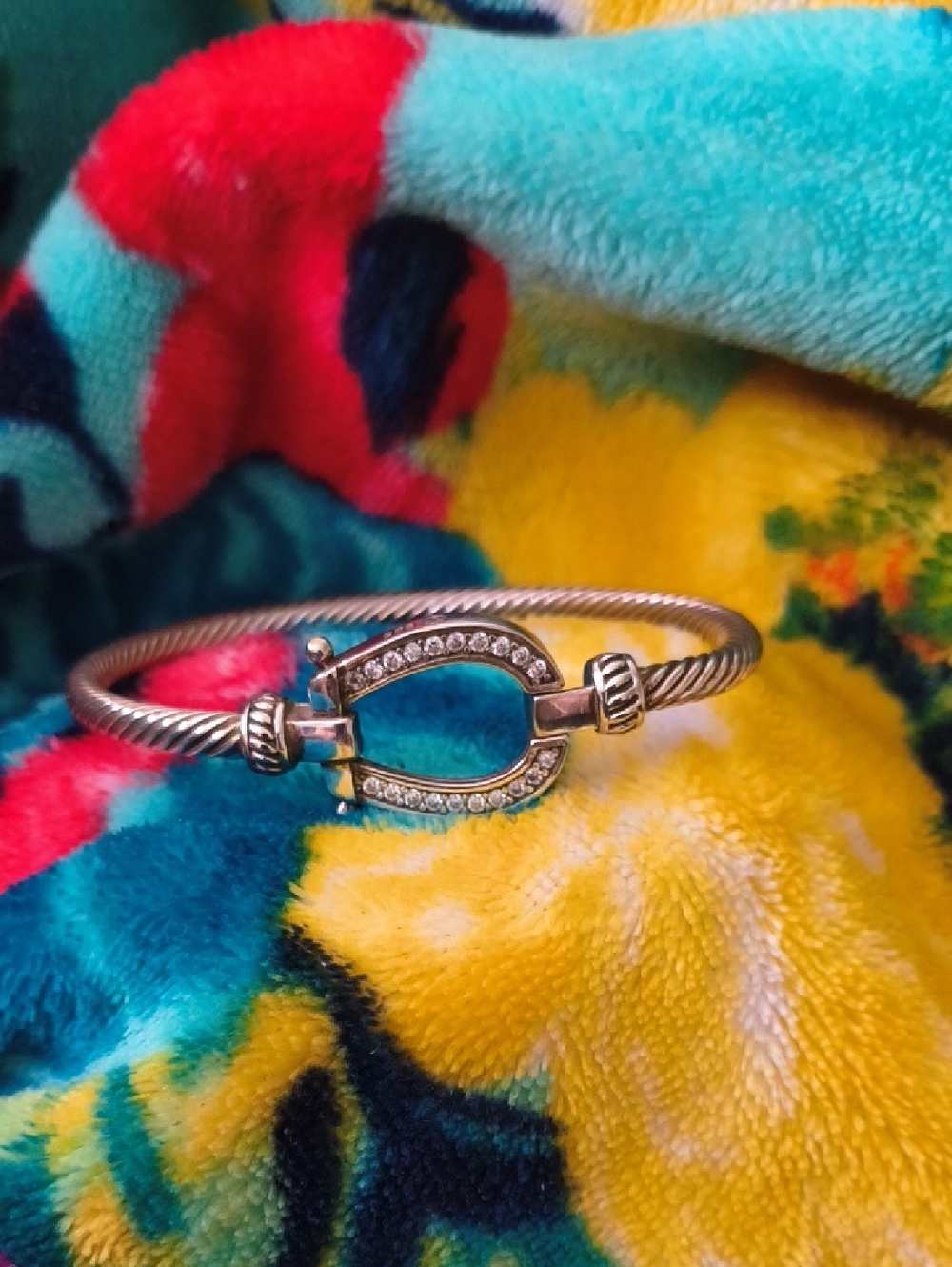 Horse Shoe Sterling Silver Clamp Bangle With Untested Stones